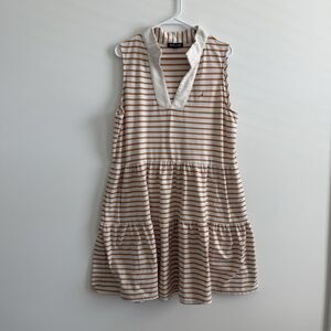 Nautica Jeans Women Knit Dress Tiered Striped Pockets Collared Beach Coastal XL